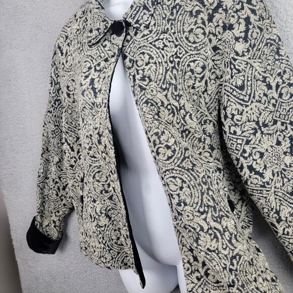Coldwater Creek Jacket Blazer Womens L Jacquard Vintage Velvet Trim Regencycore - Picture 3 of 16